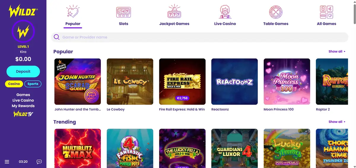Wildz Casino screenshot